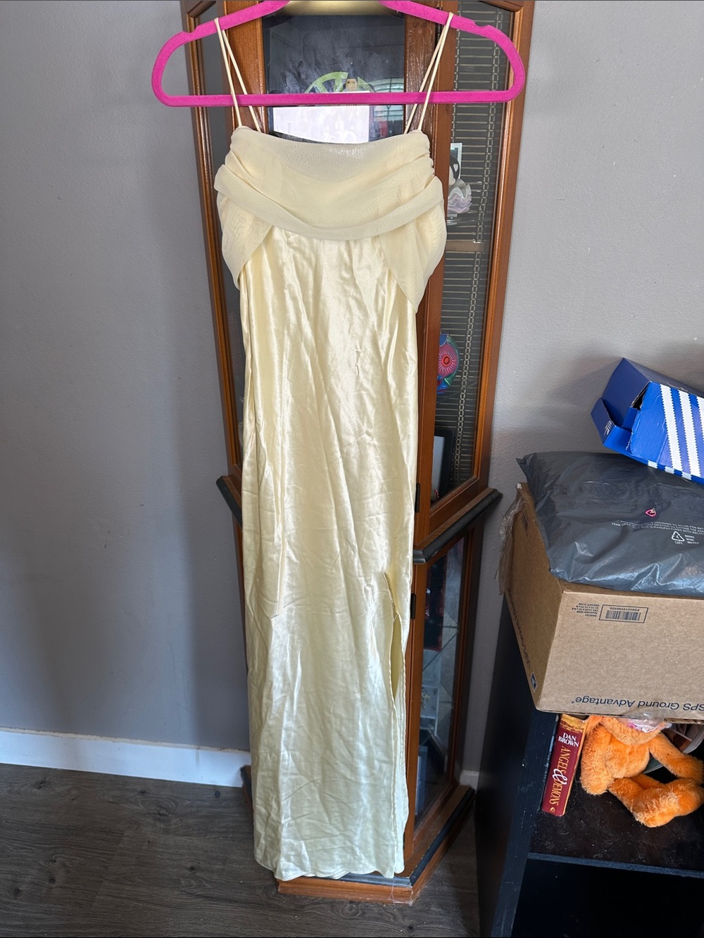 Betsy & Adam Pale Yellow Evening Gown